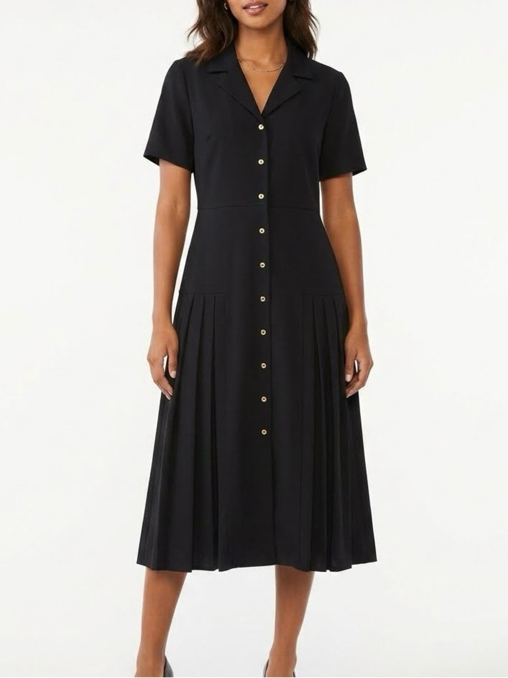 Nanette Lepore Black Pleated Button Front Midi Shirt Dress Size 14